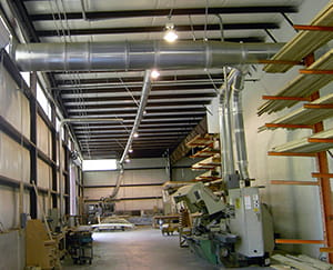 Nordfab QF Ducting installed in a woodworking facility