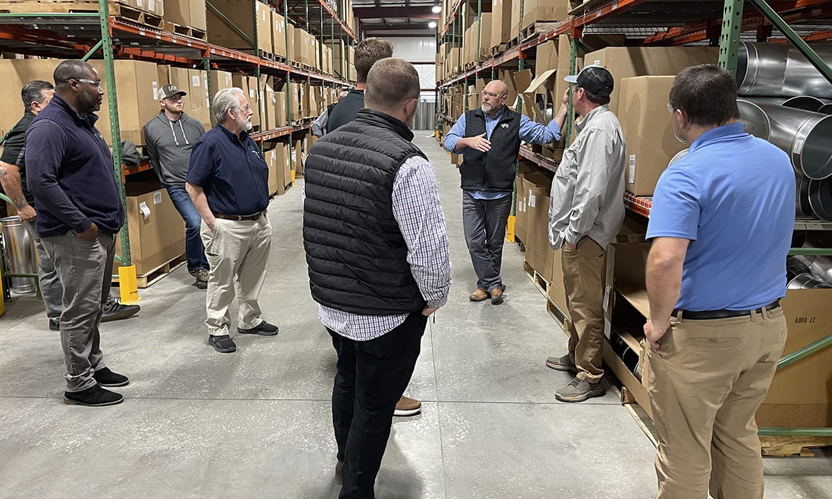 Nordfab University attendees tour Nordfab's warehouse in Thomasville NC